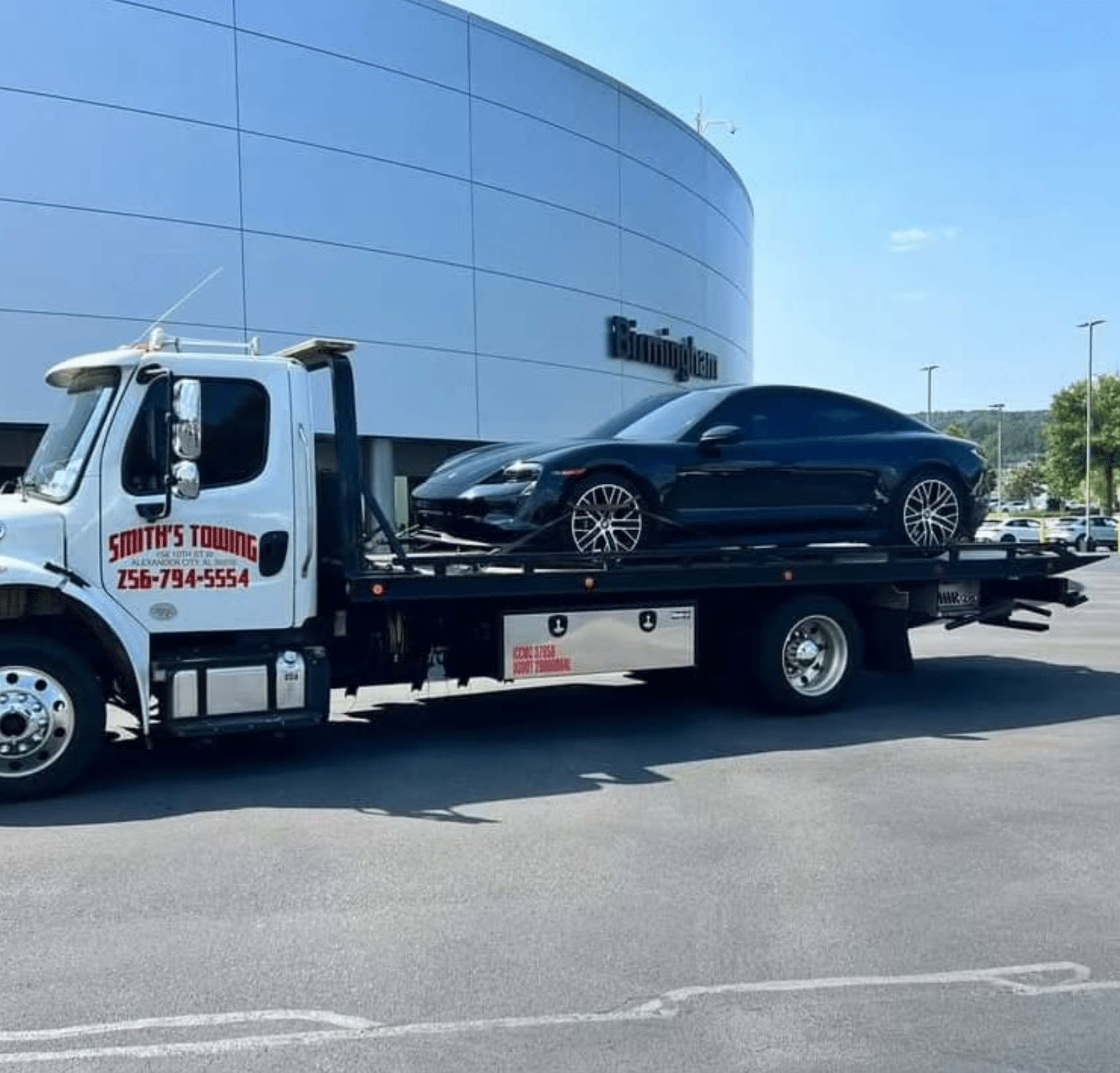 a truck is parked in a parking lot
